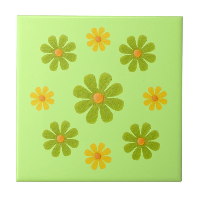 Carreau Fleurs vert clair printemps et jaune pour la cuisi (Devant)