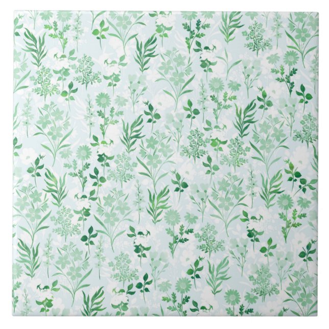 Carreau Fleurs vertes Peinture Botanique (Devant)