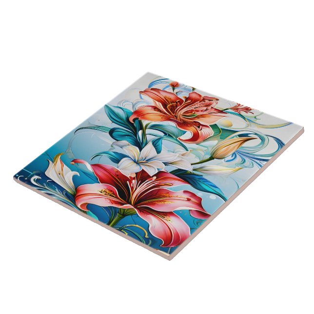 Carreau Fleurs vibrantes en fleurs entourées de perles (Côté)