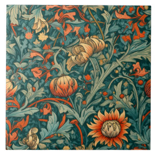 Carreau Fleurs, vintage, Art nouveau, style William Morris