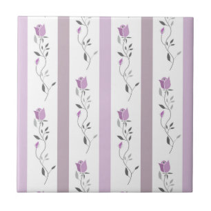 Carreau Fleurs vintage motif rayé blanc beige rose 