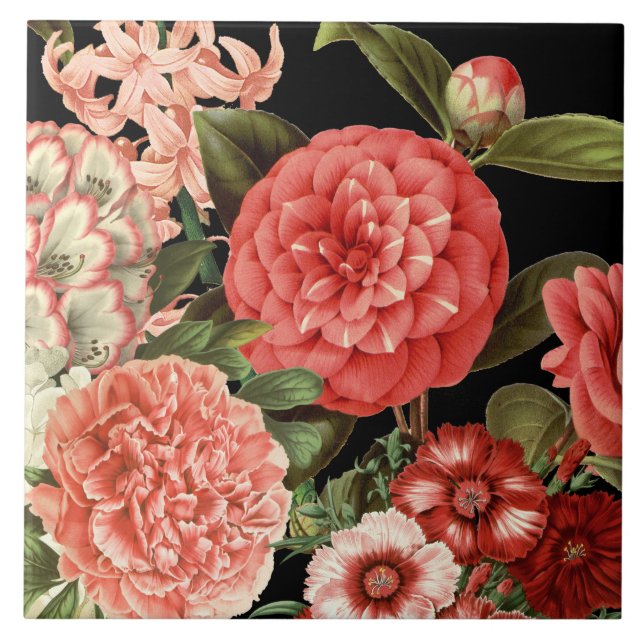 Carreau fleurs vintages botaniques roses modernes (Devant)