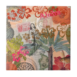 Carreau Fleurs vintages Hula Colorful Hawaiian Tropical