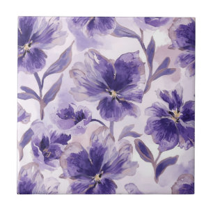 Carreau Fleurs violettes aquarelle fleurs violettes peinte