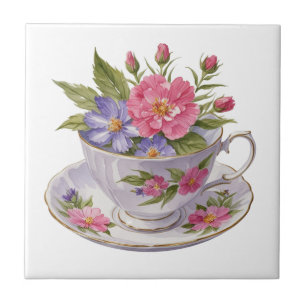 Carreau Fleurs violettes roses dans la tasse de thé Antiqu