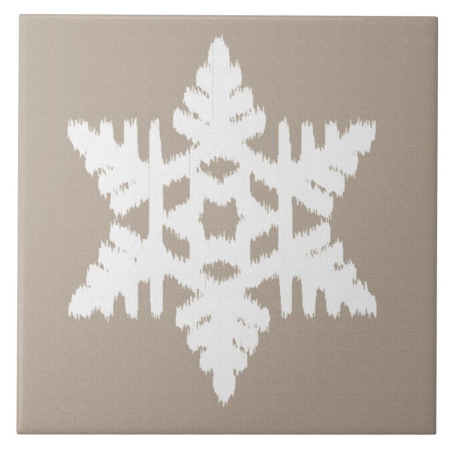 Carreau Flocon de neige Ikat - Taupe tan et blanc (Devant)