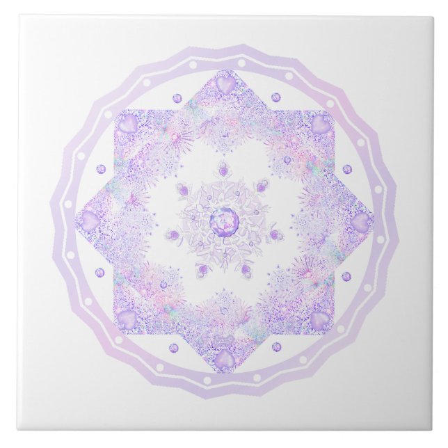 Carreau flocon de neige violet clair et coeur étincelant (Devant)