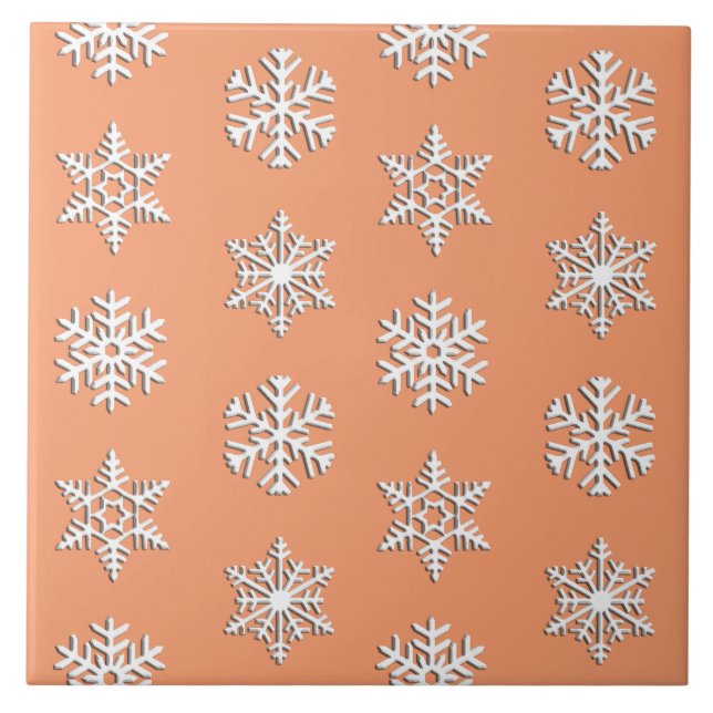 Carreau Flocons de neige 3D blancs, fond personnalisable (Devant)