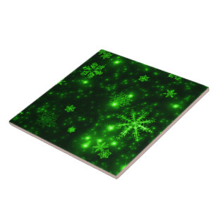 Carreau Flocons de neige avec fond vert