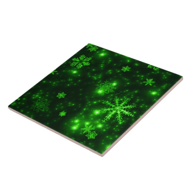 Carreau Flocons de neige avec fond vert (Côté)