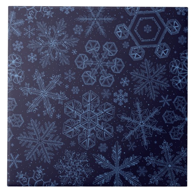 Carreau Flocons de neige bleus sur bleu (Devant)
