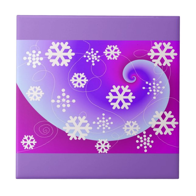 Carreau Flocons de neige dansants sur fond violet (Devant)