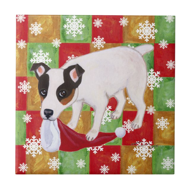 Carreau Flocons de neige de Noël de Jack Russell Terrier (Devant)