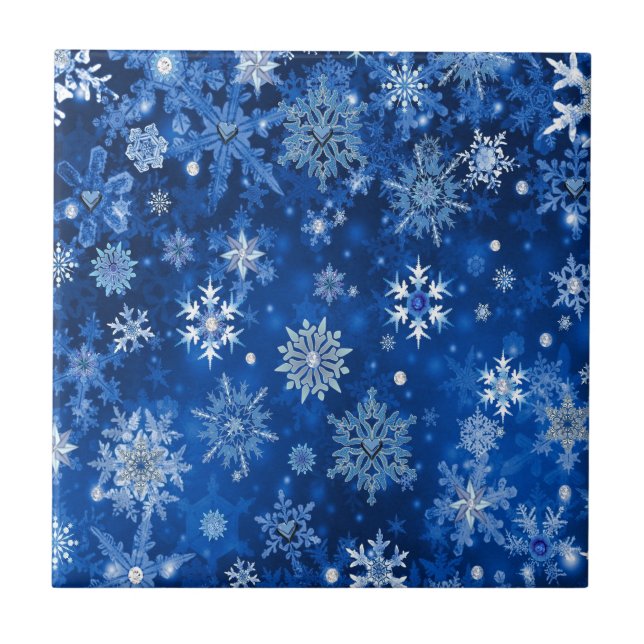 Carreau Flocons de Noël Bleus et Argent (Devant)
