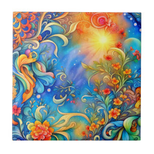 Carreau Floral Abstrait 72 Blue Orange