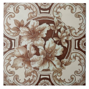 Carreau Floral Aesthetic Victorian Brown Beige Cream Repro