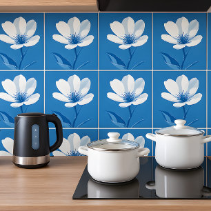 Carreau Floral Azulejo Bleu Bleu Méditerranéen Blanc