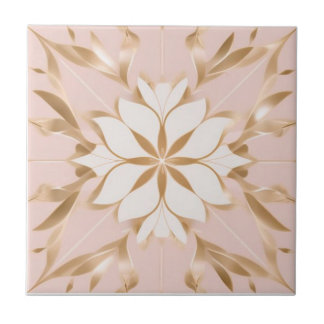 Carreau Floral blanc, doré et rose