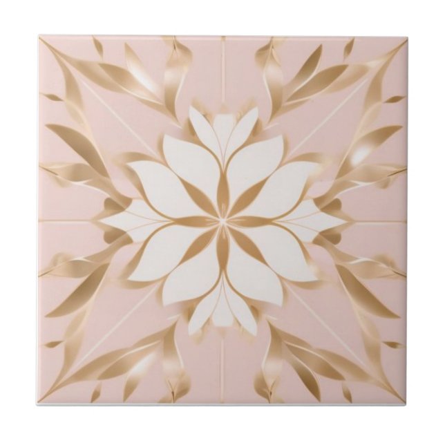 Carreau Floral blanc, doré et rose (Devant)