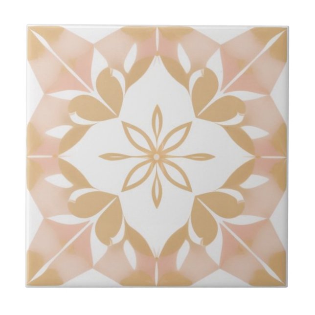 Carreau Floral blanc, doré et rose (Devant)