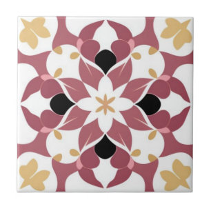 Carreau Floral blanc, jaune et rose foncé