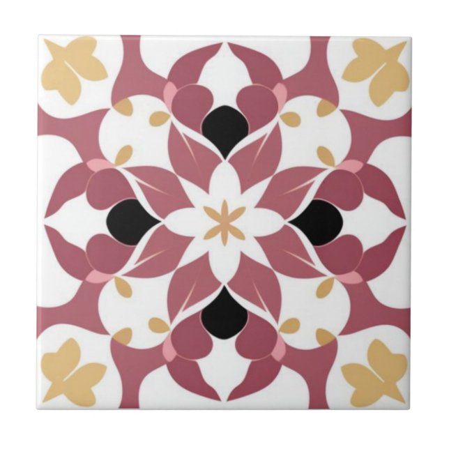 Carreau Floral blanc, jaune et rose foncé (Devant)
