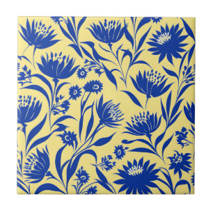Carreau Floral Bleu De Cornflower Moderne Sur Jaune