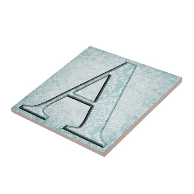 Carreau Floral bleu Imprimer Un monogramme initiales Cadea (Côté)