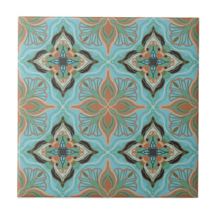 Carreau floral bleu marocain à l'aquarelle