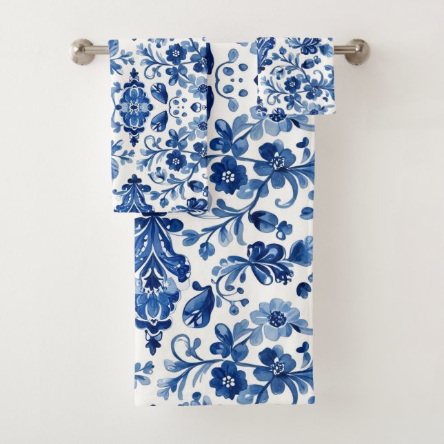 Carreau floral bleu portugais vintage (En situation)