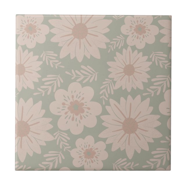 Carreau Floral bleu rose rose Vintage rétro (Devant)