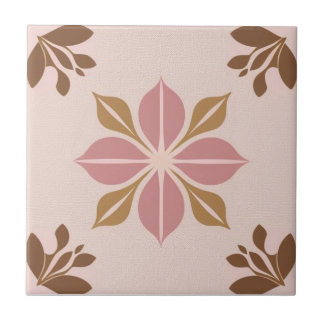 Carreau Floral Brown, doré et rose