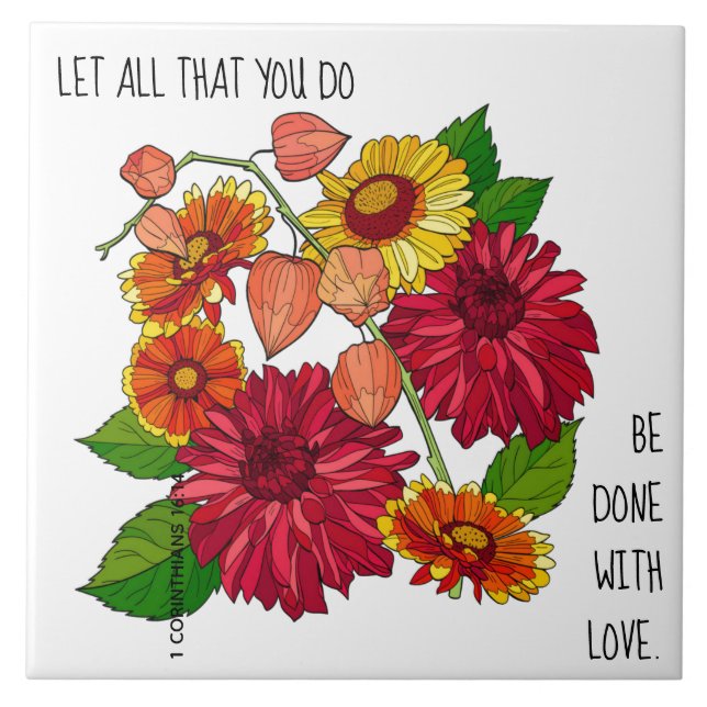 Carreau Floral (Daisies), w verset de 1 Corinthiens 16:14 (Devant)
