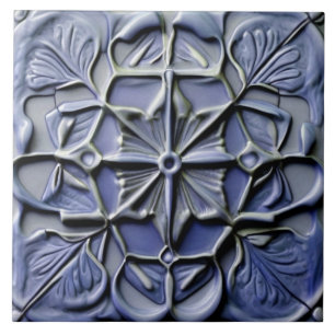 Carreau Floral Dark Indigo Blue Faux Relief Flower Cross