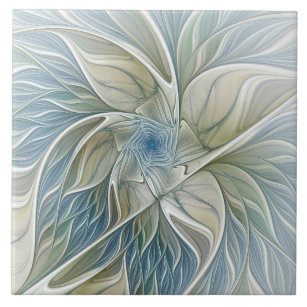 Carreau Floral Dream Motif Abstrait Blue Khaki Fractal