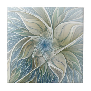 Carreau Floral Dream Motif Abstrait Blue Khaki Fractal