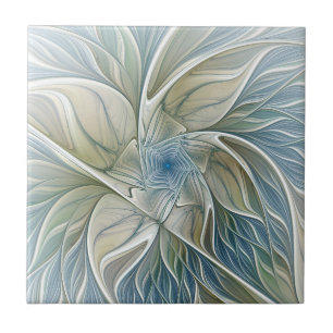 Carreau Floral Dream Motif Abstrait Blue Khaki Fractal