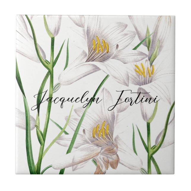 Carreau Floral Elegant Chic Cute Calligraphie Ajouter Nom (Devant)