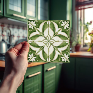 Carreau floral en olivine symétrique enchanteur