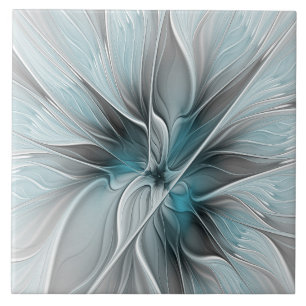 Carreau Floral Fractal Moderne Fleur Abstrait gris bleu