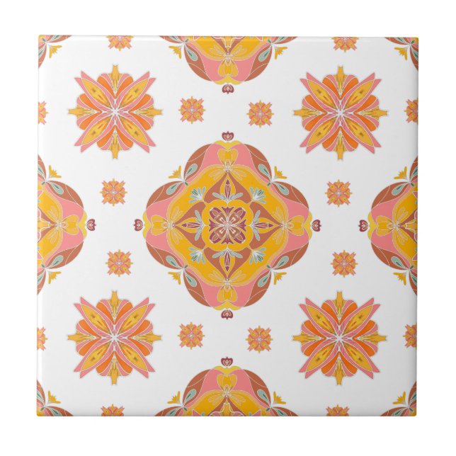 Carreau Floral Grid Ceramic Tile (Devant)