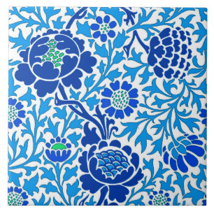 Carreau Floral Jacobéen , Navy et Cerulean Blue