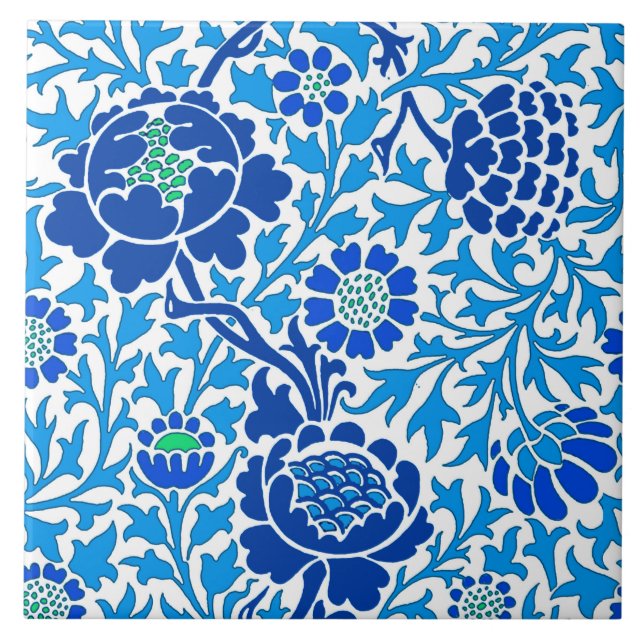 Carreau Floral Jacobéen , Navy et Cerulean Blue (Devant)