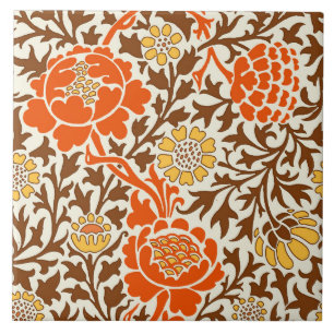 Carreau Floral Jacobéen , Orange Brown & Mustard Gold