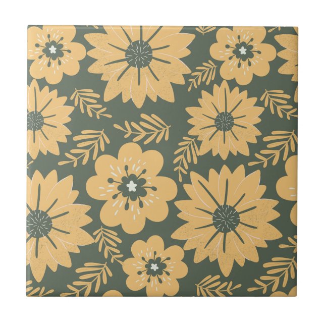 Carreau Floral jaune Vintage rétro (Devant)