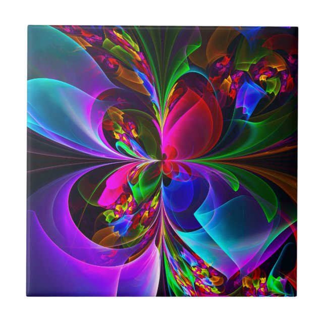 Carreau Floral moderne Art Abstrait Rouge Bleu Motif #12 (Devant)