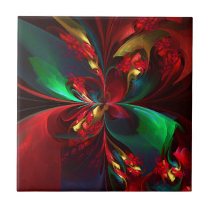 Carreau Floral moderne Art Abstrait Rouge Vert Motif #11