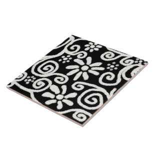 Carreau Floral noir blanc & Fleurs Motif de fleurs