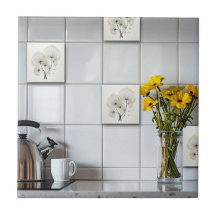 Carreau Floral Noir Et Blanc Abstrait