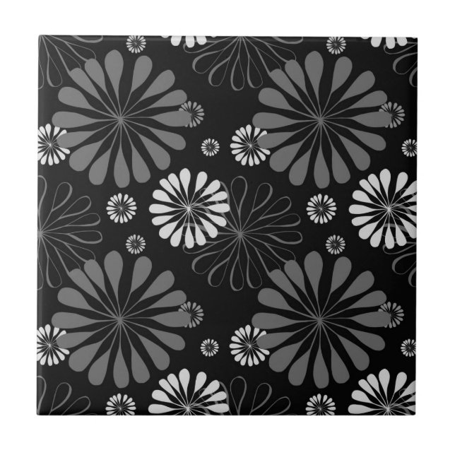 Carreau Floral noir et blanc rétro (Devant)